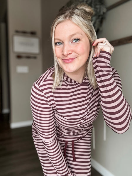 Megan Stripe Lounge Set - Burgundy