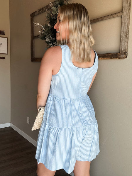 Delphine Pinstripe Tiered Romper
