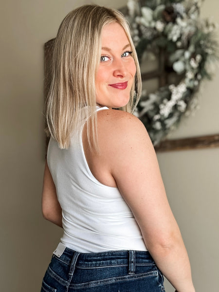 Double Layered Round Neck Tank Top - White