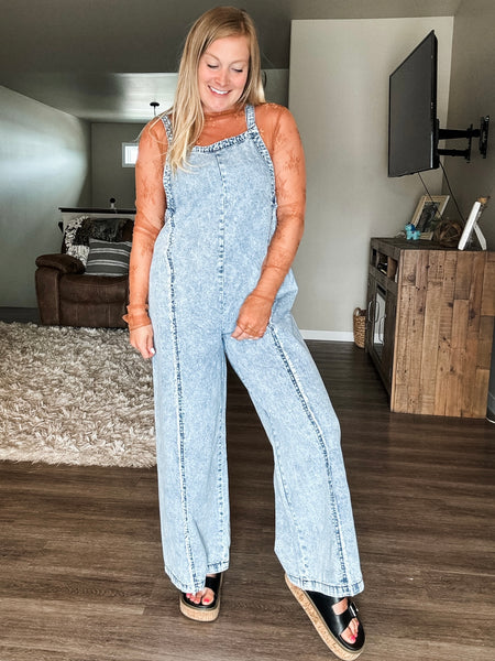 Reggie Washed Denim Overall Jumpsuit