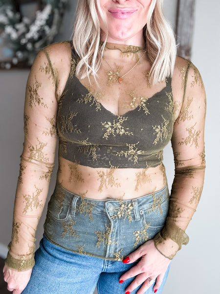 Sorla Sheer Lace Top - Olive