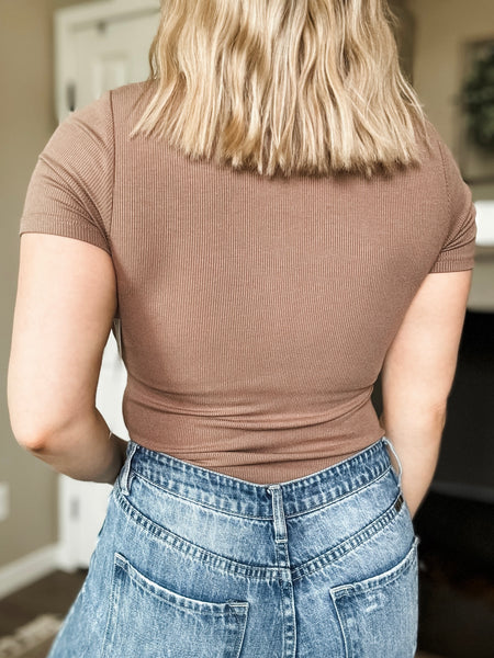 Zuri Micro-Ribbed Short Sleeve - Taupe