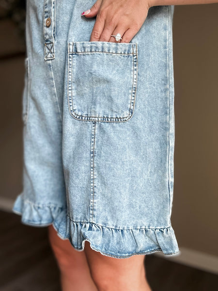 Juju Ruffle Denim Romper - Dark