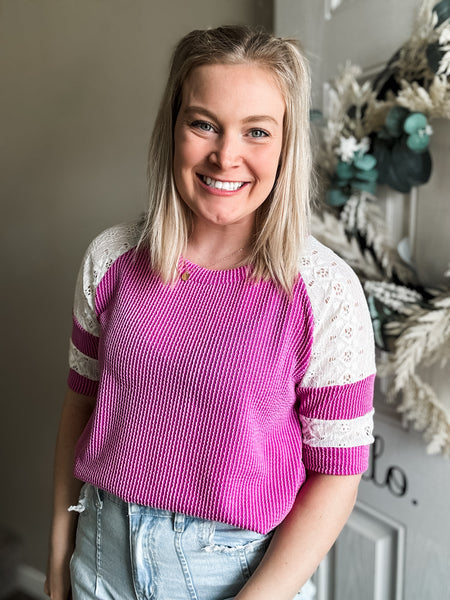 Lace Me Lovely Contrast Ribbed Top
