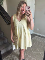 Sleeveless V Neck Mini Dress - Yellow