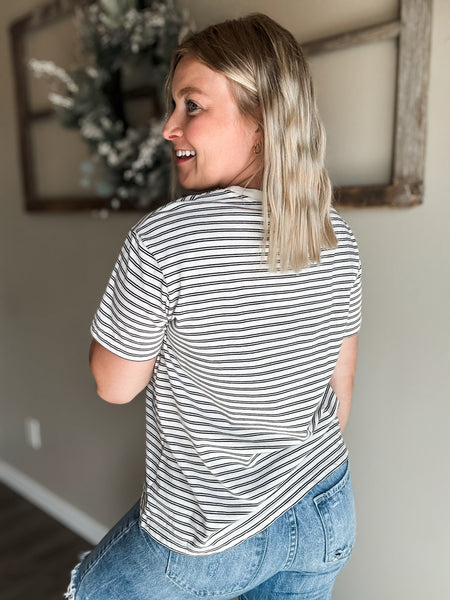 Jensen Stripe Basic Tee - Beige