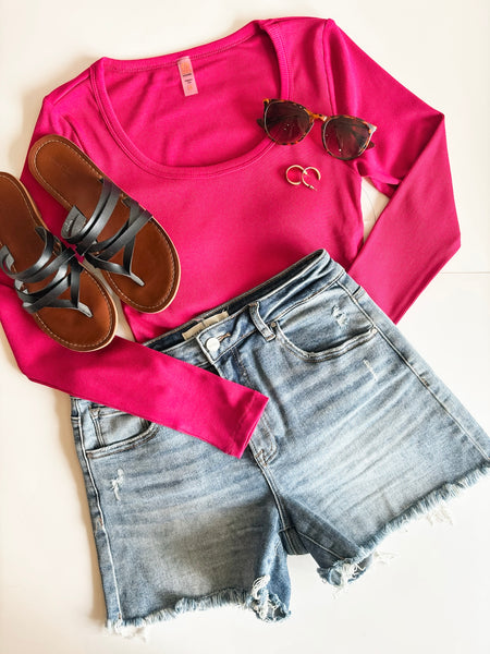 Neena Micro-Ribbed Long Sleeve - Pink