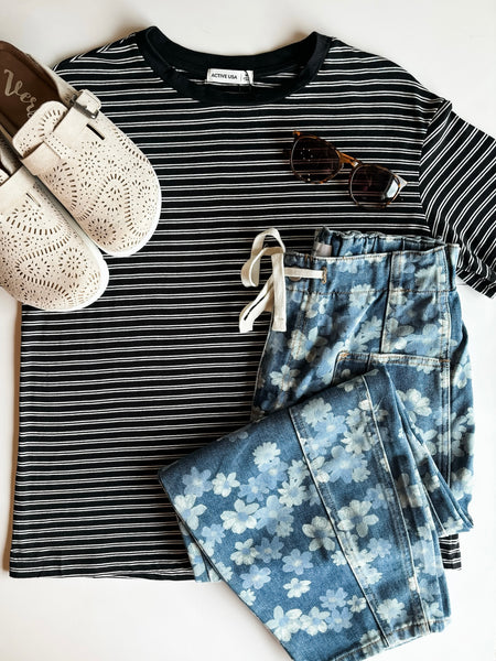 Jensen Stripe Basic Tee - Black