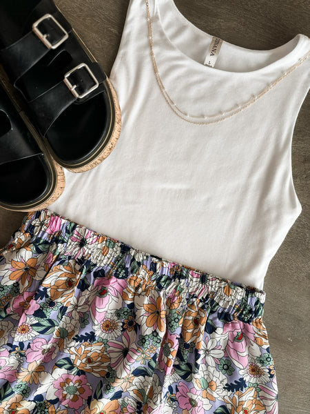 Double Layered Round Neck Tank Top - White