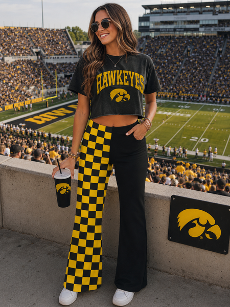 PREORDER Spiritwear Checkered Split Leg Bottom - IOWA HAWKEYES