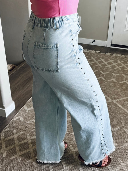 Yvie Studded Side Slit Denim