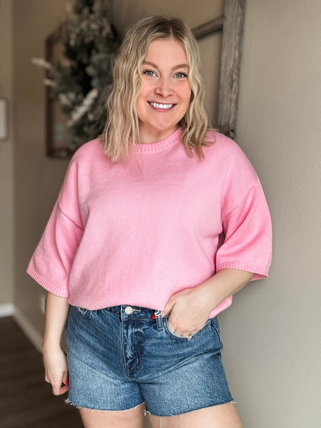 Tinley Short Sleeve Sweater Top - Pink