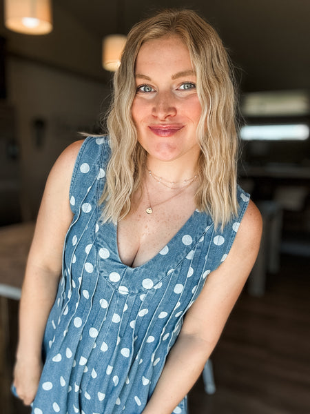 Jacelyn Polka Dot Denim Romper