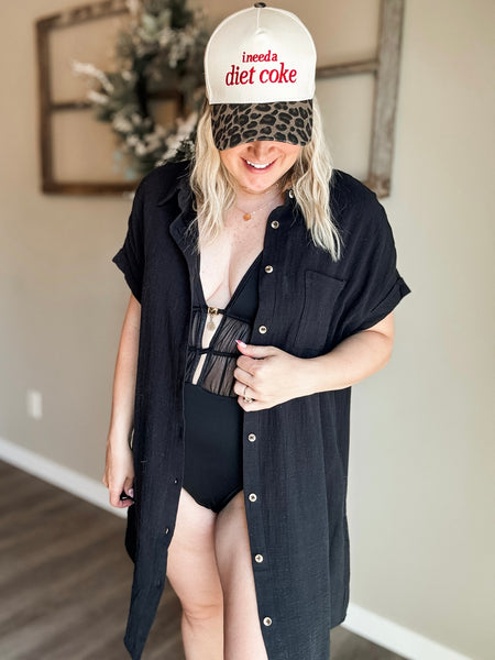Positano Button Up Shirt Dress - Black