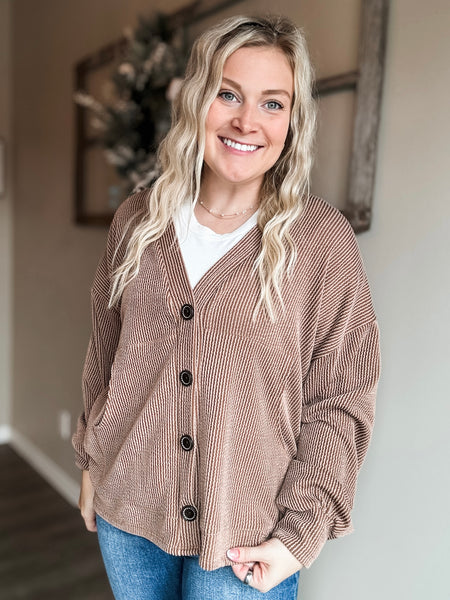 Perri Ribbed Cardigan - Chestnut