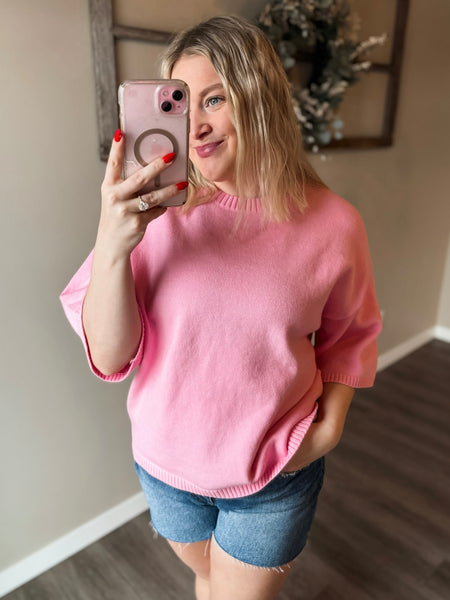 Tinley Short Sleeve Sweater Top - Pink