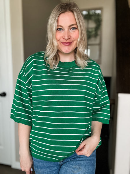 Karter Stripe Sweater Top - Green/White