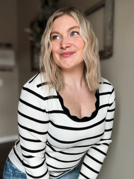 PREORDER Kolin Scalloped Stripe Long Sleeve