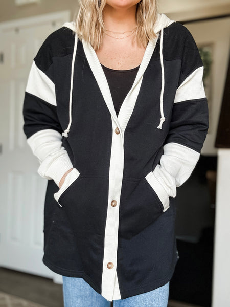 PREORDER Kaelyn Contrast Button Up Hoodie