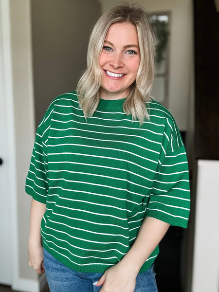 Karter Stripe Sweater Top - Green/White