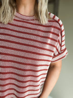 Maeven Exposed Seam Ribbed Top - Rust - SIZE S/M