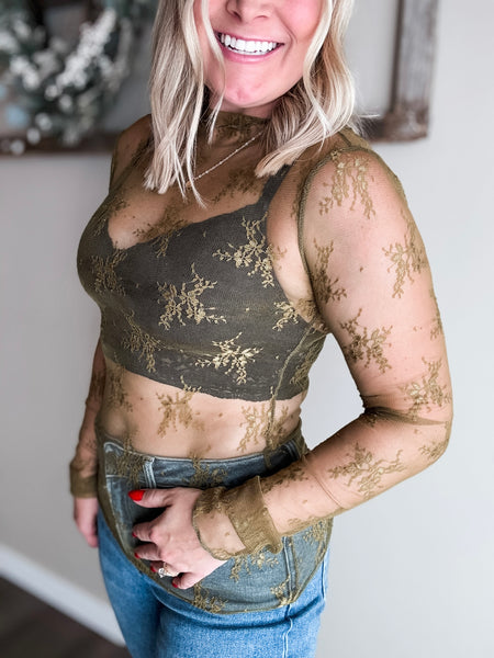 Sorla Sheer Lace Top - Olive