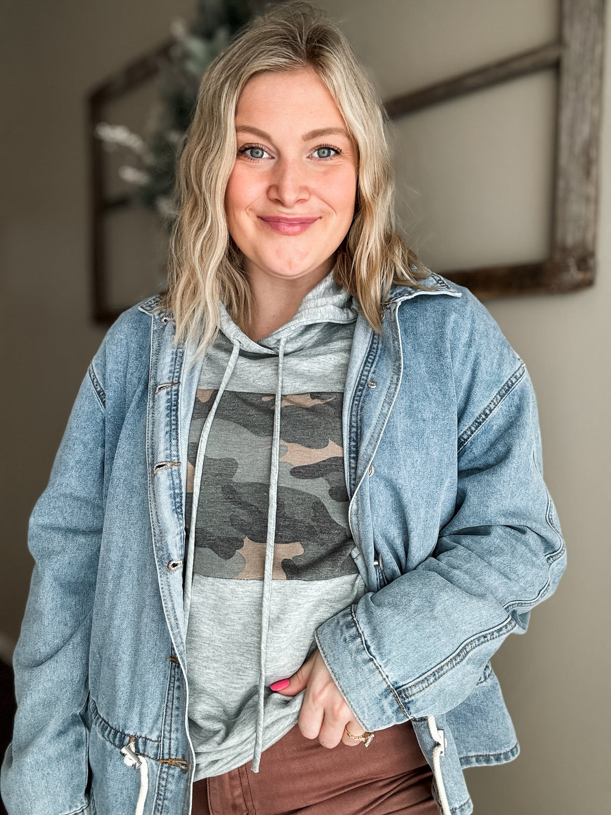 Holly Lightweight Camo Hoodie - Grey