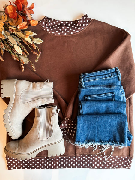 PREORDER Gwenna Polka Dot Mock Neck Pullover