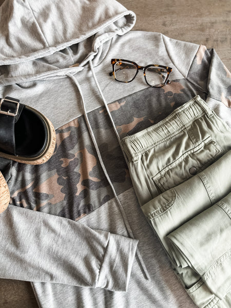Holly Lightweight Camo Hoodie - Grey
