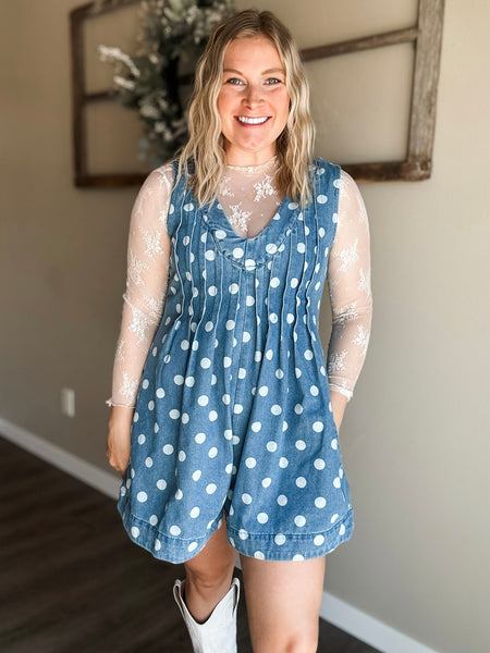 Jacelyn Polka Dot Denim Romper