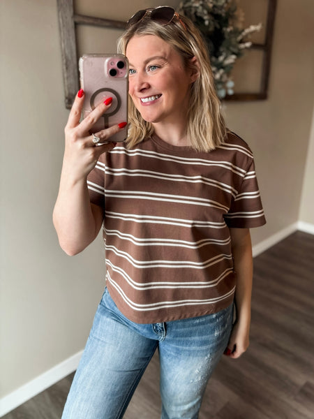 Laidback Striped Boxy Tee - Brown