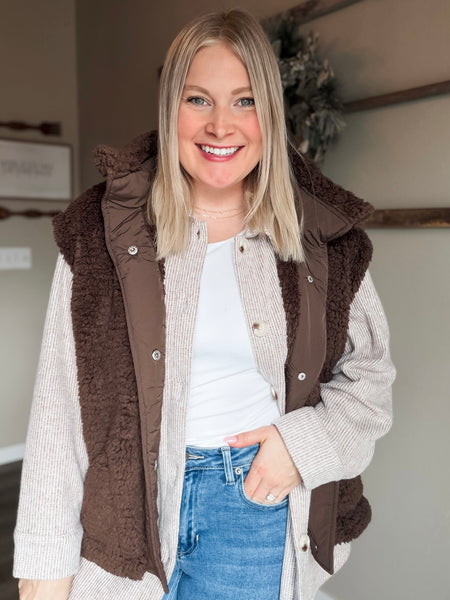 Elana Waffle Knit Shacket - Regular - Brown - SIZE SMALL