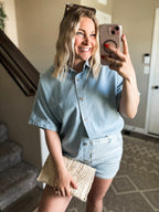 Rylan Stripe Denim Button Down Shirt - SIZE MEDIUM
