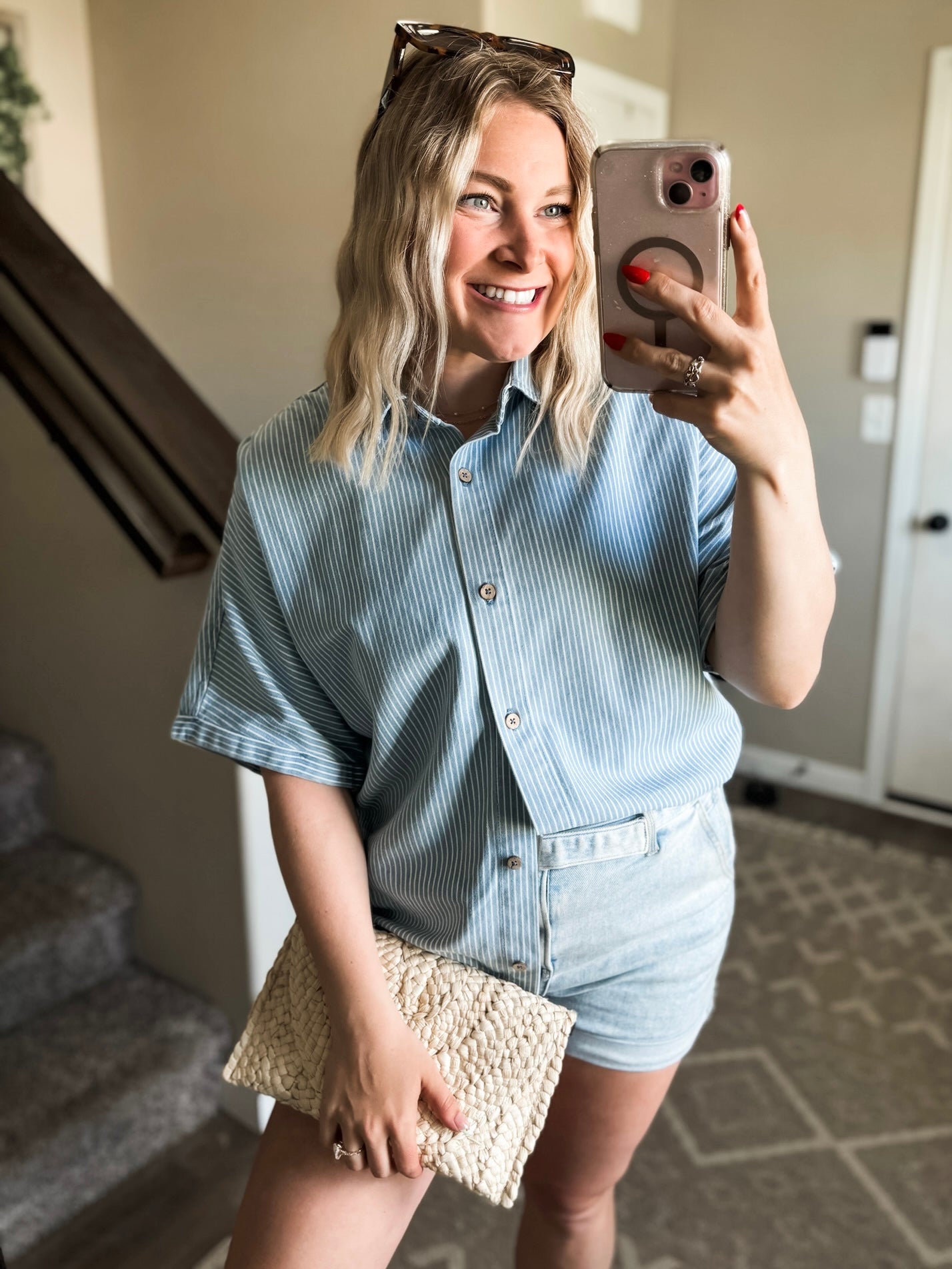 Rylan Stripe Denim Button Down Shirt - SIZE MEDIUM