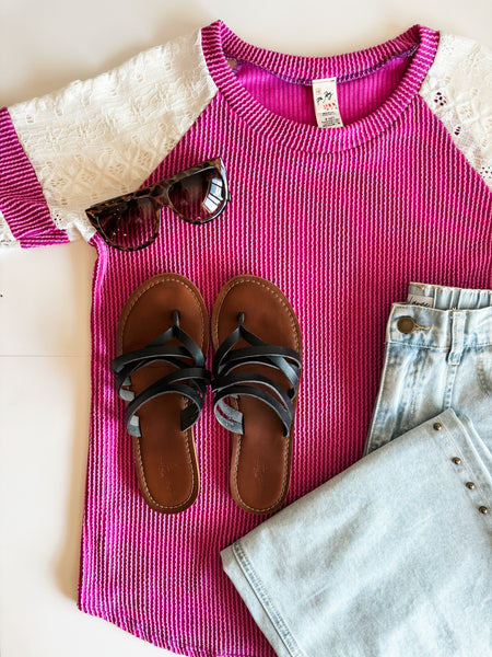 Lace Me Lovely Contrast Ribbed Top