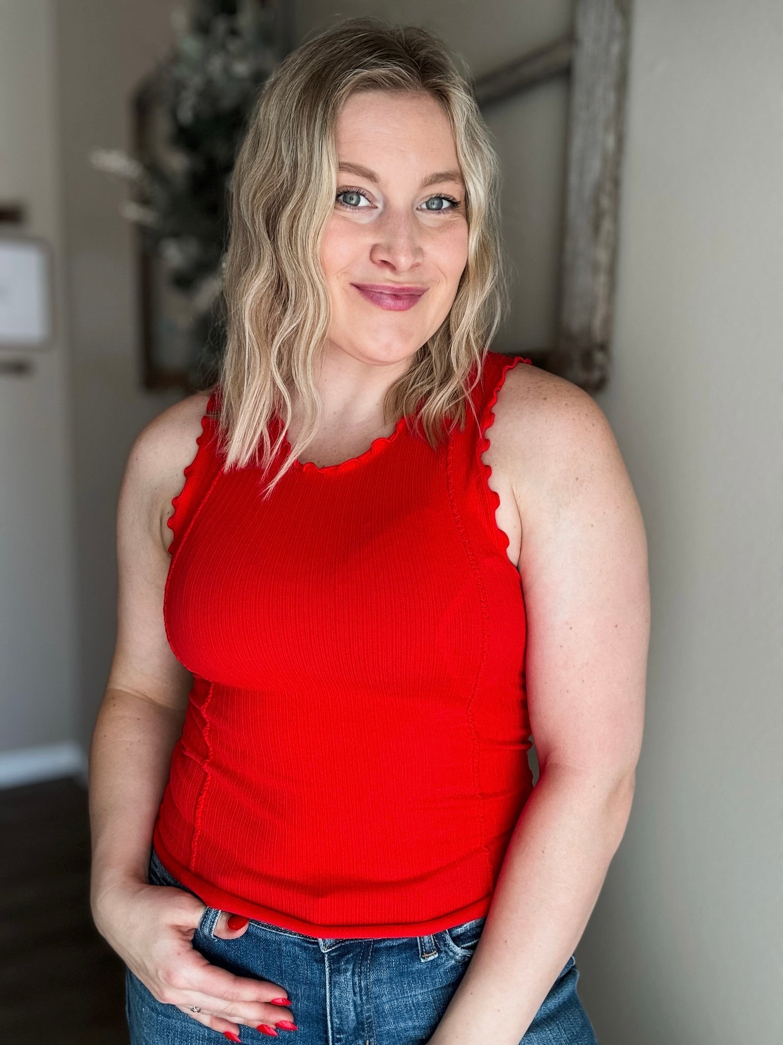 Camdyn Ribbed Tank Top - Red