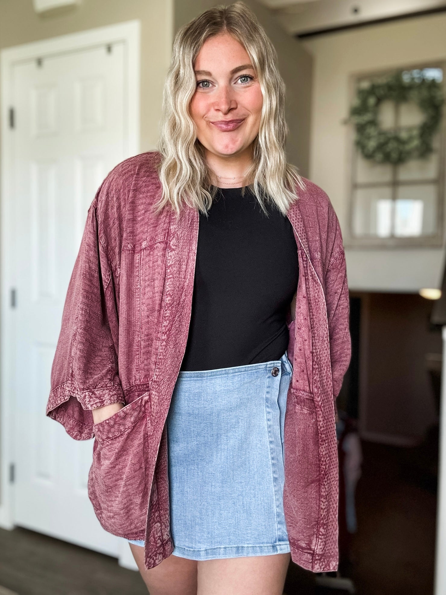Whiskey Rose Textured Kimono
