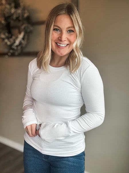 Mella Micro-Ribbed Long Sleeve - Off White