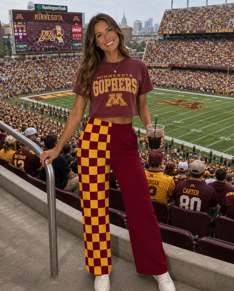PREORDER Spiritwear Checkered Split Leg Bottom - MN GOPHERS
