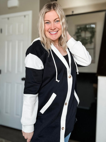 PREORDER Kaelyn Contrast Button Up Hoodie