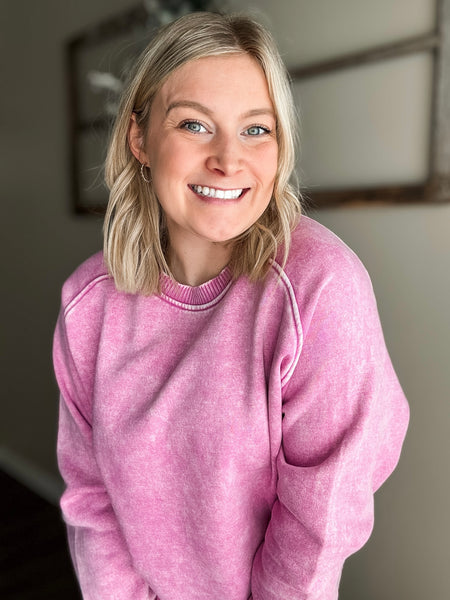 Boden Acid Wash Crewneck - Mauve