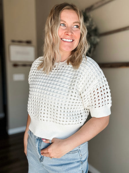 Alina Cropped Crochet Top - White