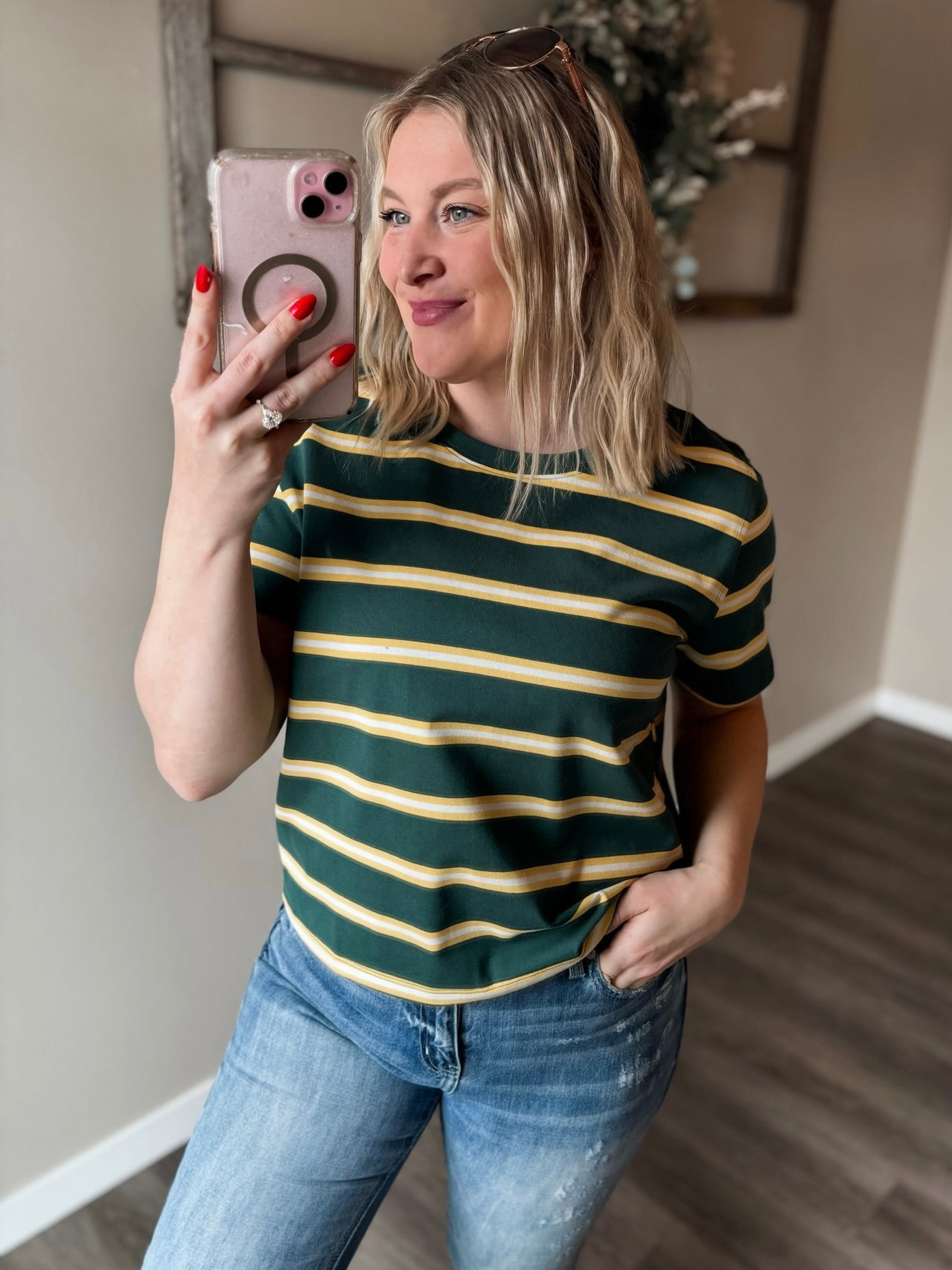 Laidback Striped Boxy Tee - Green