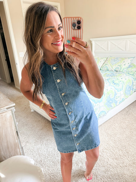Kenedi Button Front Denim Dress