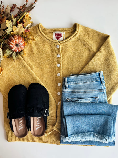 Roselle Button Front Cardigan - Mustard