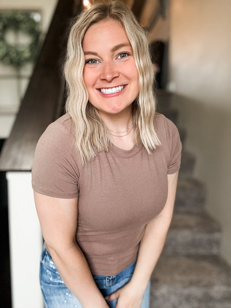 Zuri Micro-Ribbed Short Sleeve - Taupe