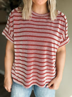 Maeven Exposed Seam Ribbed Top - Rust - SIZE S/M