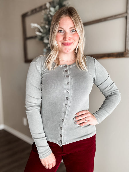 Sylvia Button Front Ribbed Top