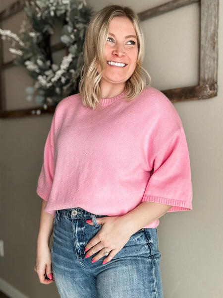 Tinley Short Sleeve Sweater Top - Pink