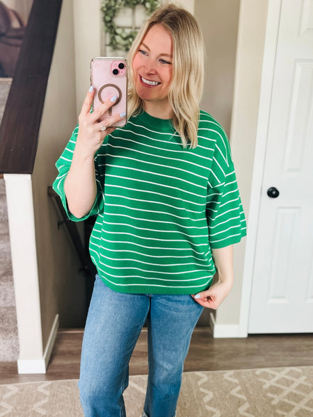 Karter Stripe Sweater Top - Green/White